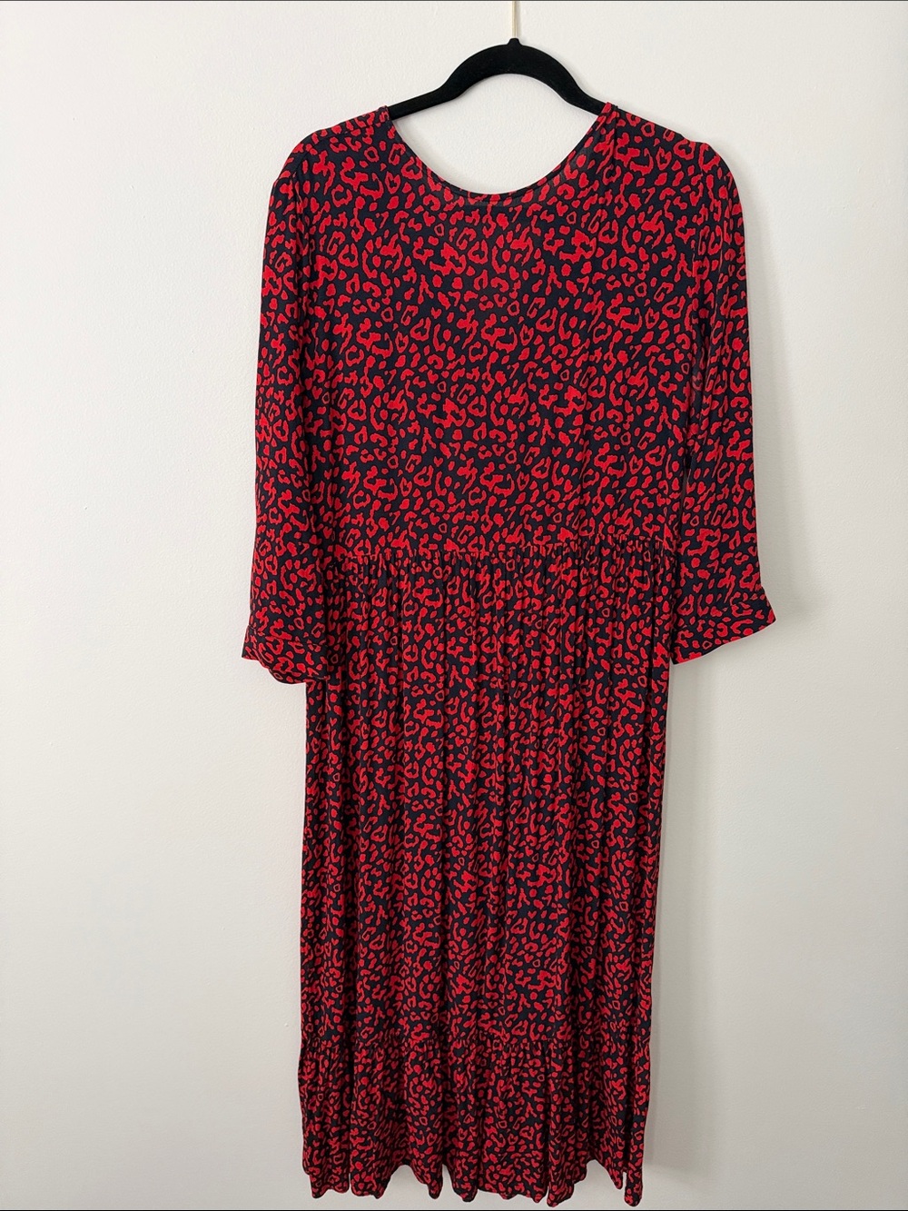 Zara Red and Black Animal-Print Midi Dress